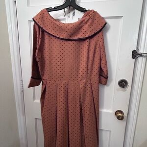 Tatyana Tan Long Sleeve Dress with Black Polka Dots Iced coffee